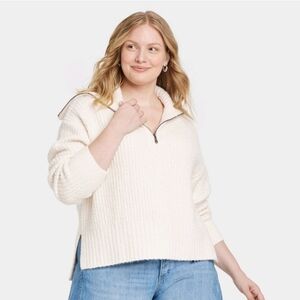 Women's Quarter Zip Collared Pullover Sweater - Universal Thread Cream XL